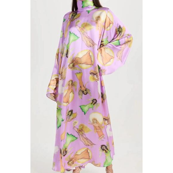 RODARTEFW23 Lilac Purple Fairy Print Silk Charmeuse Caftan Kaftan OSFM